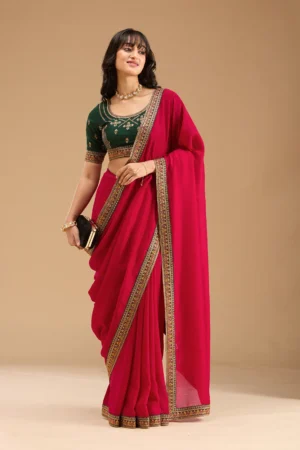 Rani Pink Soft Raw Silk Gold Zariwork Saree With Matching Blouse Piece